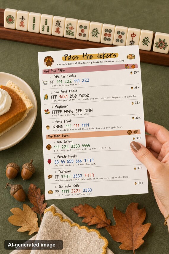 Thanksgiving Mahjong Card: 13 Printable Hands, Friendsgiving Mah Jongg Game Night, Ink Saver detail