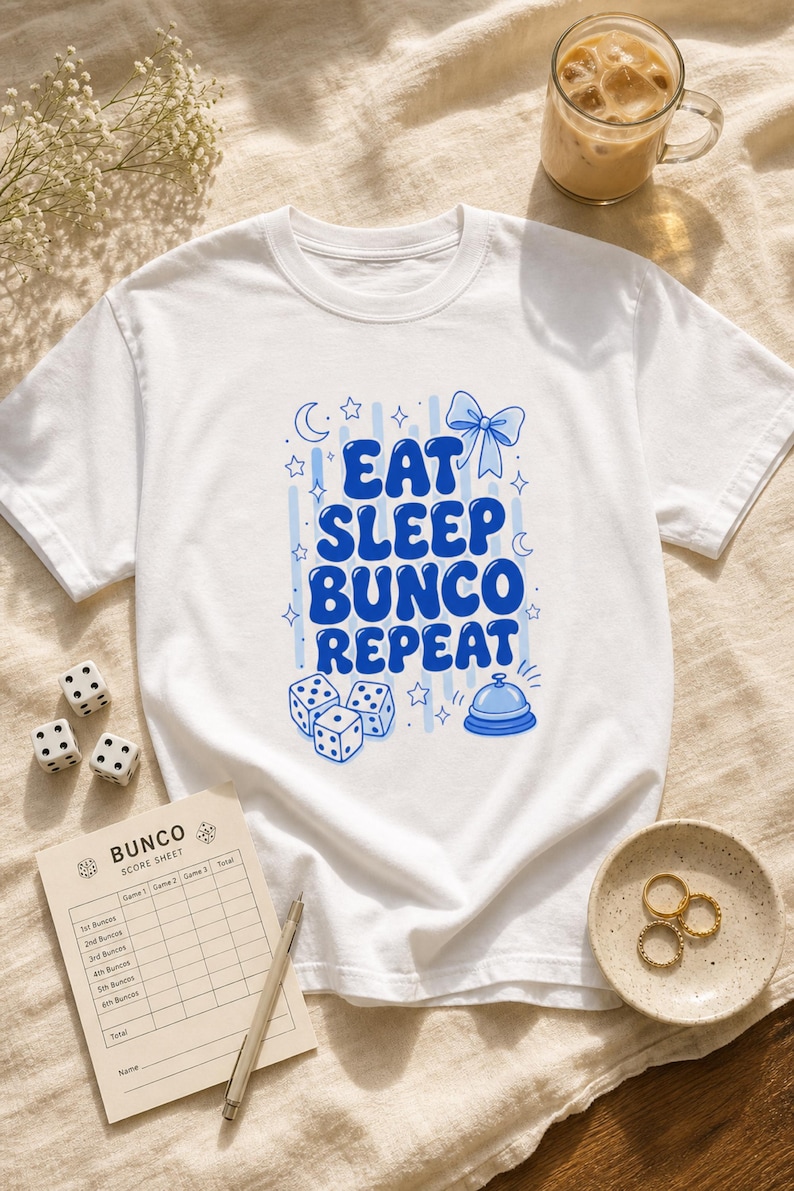 Funny Bunco Shirt Eat Sleep Bunco Repeat Garment Dyed Tee Game Night