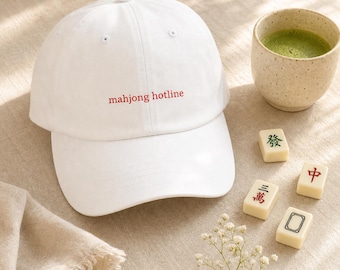 Funny Mahjong Hat Mahjong Hotline Embroidered Cap Cotton Twill Game Night