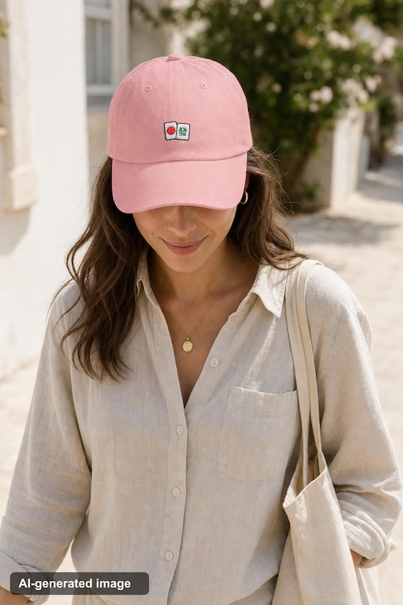 Mahjong Tile Embroidered Hat Cotton Cap Mahjong Lover Gift Game Night detail