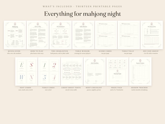 Mahjong Cheat Sheet Printable: Rules Guide, Charleston, Score Cards, Host Kit, Letter A4 detail