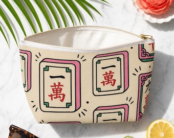 Mahjong Tile Storage Bag Canvas Pouch Fits Full Set Travel Organizer Game Night