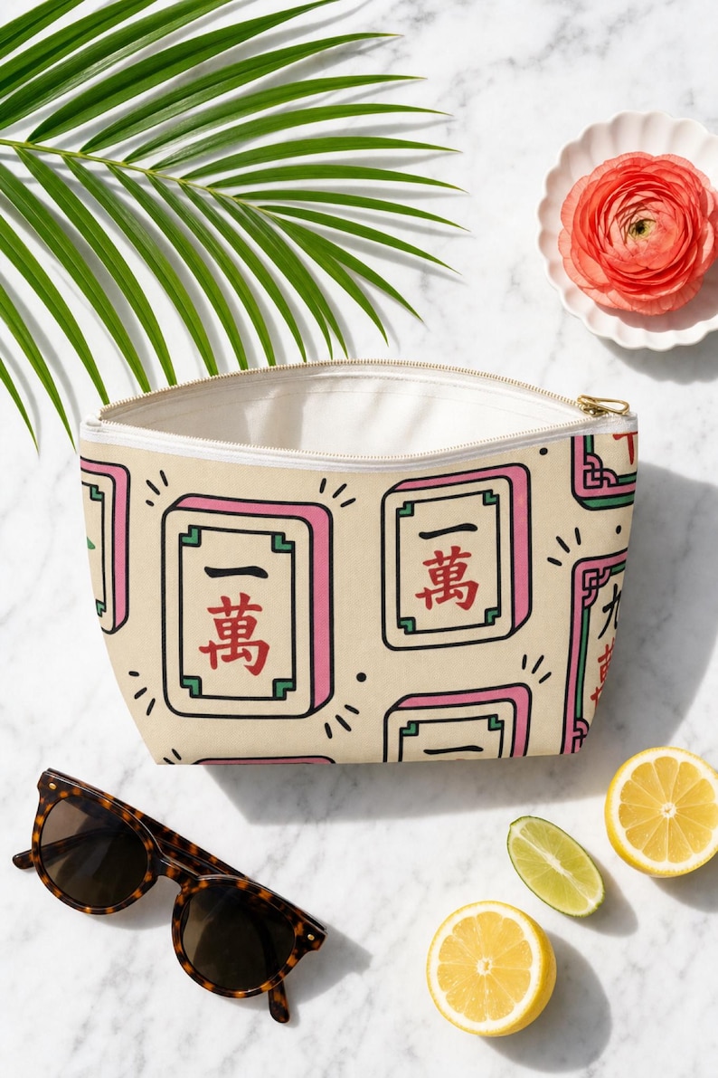 Mahjong Tile Storage Bag Canvas Pouch Fits Full Set Travel Organizer Game Night