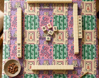 Mahjong Tablecloth Square Tile Print Table Cover Game Night Hostess