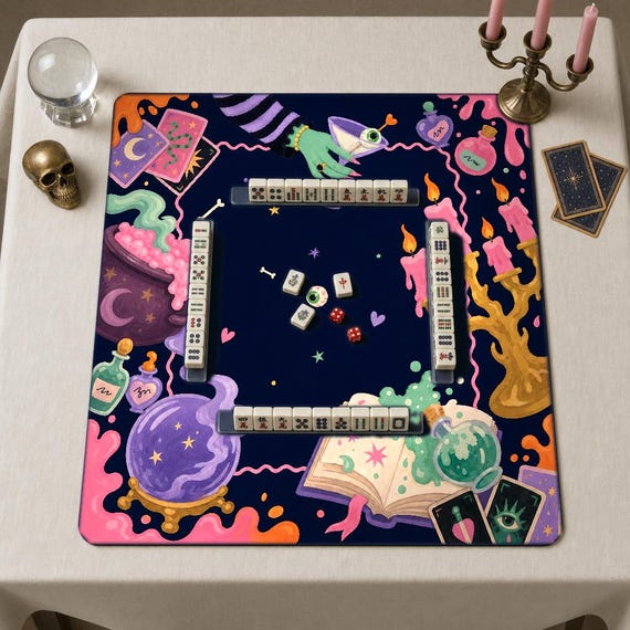Spooky Cocktail Mahjong Mat: Witchy Potion Bar Neoprene, 4 Sizes with Storage Bag detail