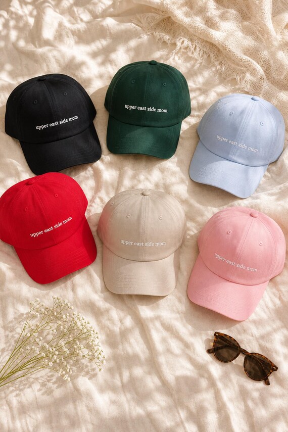 Upper East Side Mom Embroidered Hat NYC Preppy Cotton Cap Mothers Day detail