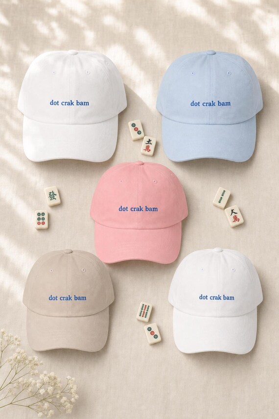 Dot Crak Bam Mahjong Hat Embroidered Cotton Twill Cap Game Night Hostess Gift detail