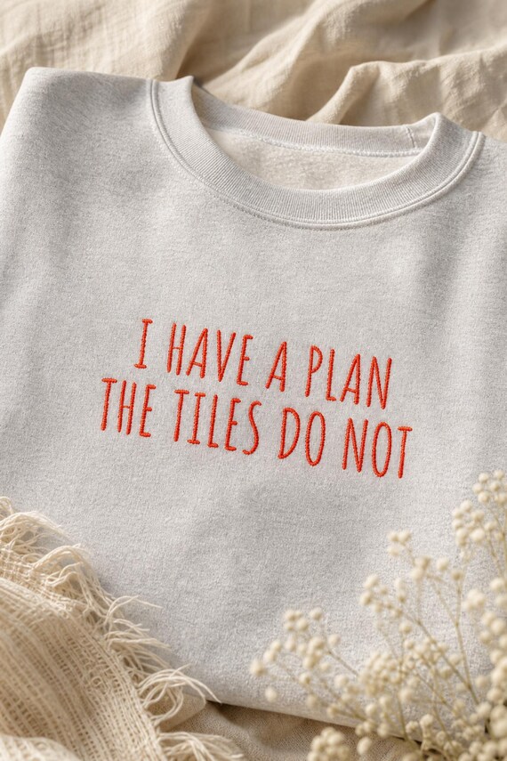Funny Mahjong Sweatshirt I Have a Plan the Tiles Do Not Embroidered Crewneck Game Night detail
