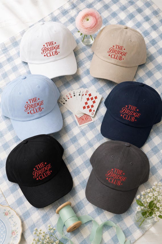 Embroidered Dad Hat Bridge Club Card Suits Vintage Script Cap detail
