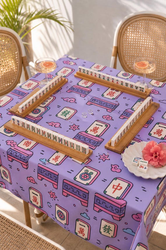 Mahjong Tablecloth Square Tile Print Table Cover Game Night Hostess detail