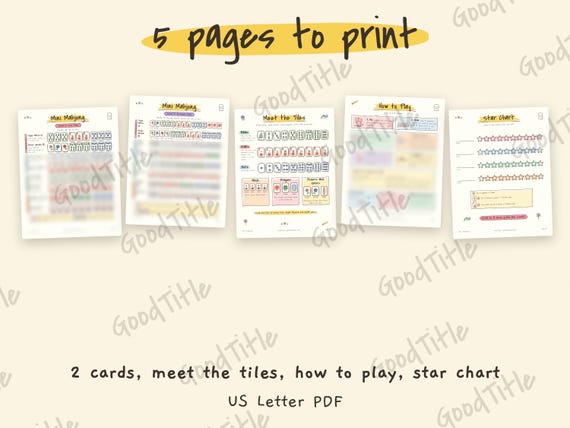 Mini Mahjong Card for Kids: Simplified Printable Game, Beginner Hands, Family Night Star Chart detail