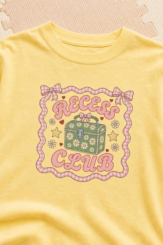 Girls Back to School Shirt Recess Club Coquette Bow Toddler Youth Comfort Colors Tee detail