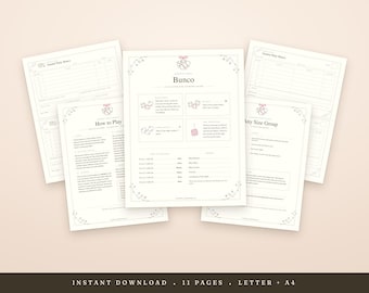 Bunco Score Sheets Printable: Garden Party Host Kit, Table Tally, Rules Guide, Invitation, Letter A4