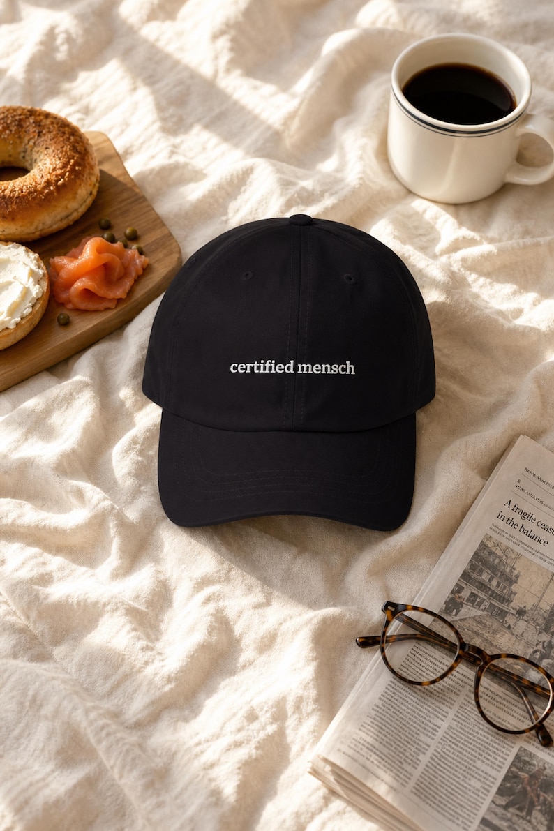 Jewish Hat: Certified Mensch Embroidered Dad Cap, Yiddish Humor, Adjustable Cotton Twill