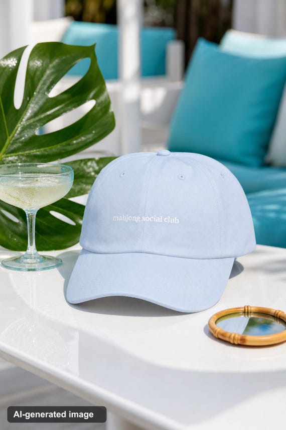 Mahjong Social Club Embroidered Dad Hat Cotton Twill Cap Game Night detail