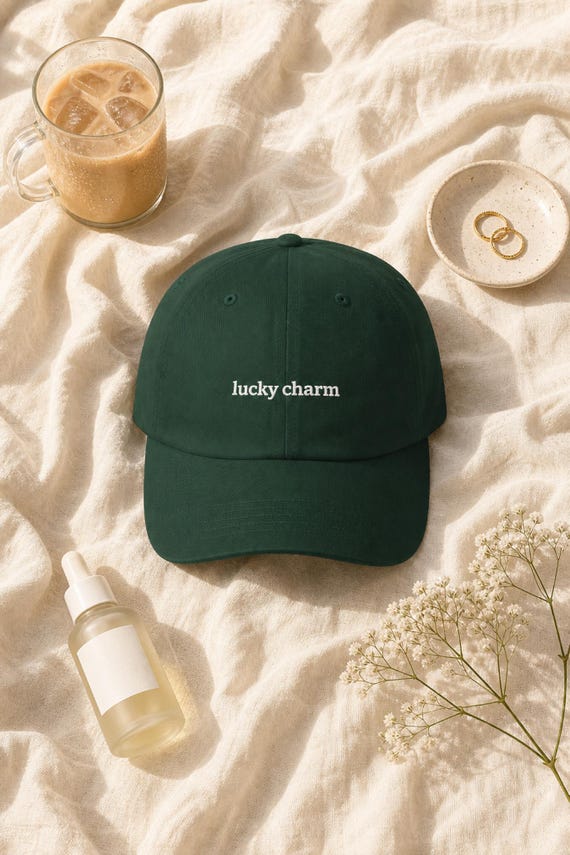 Lucky Charm Embroidered Hat Aesthetic Baseball Cap Good Luck Clover Spring detail