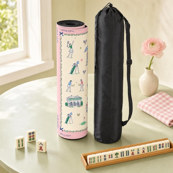Country Club Mahjong Mat: Tennis Golf Pickleball Toile Neoprene, 4 Sizes with Storage Bag detail