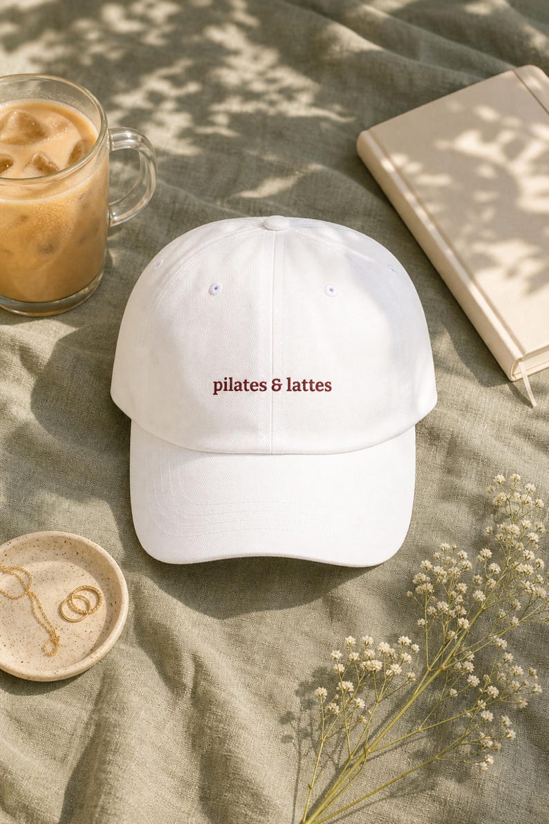 Pilates and Lattes Embroidered Hat, Coffee Lover Gym Dad Cap