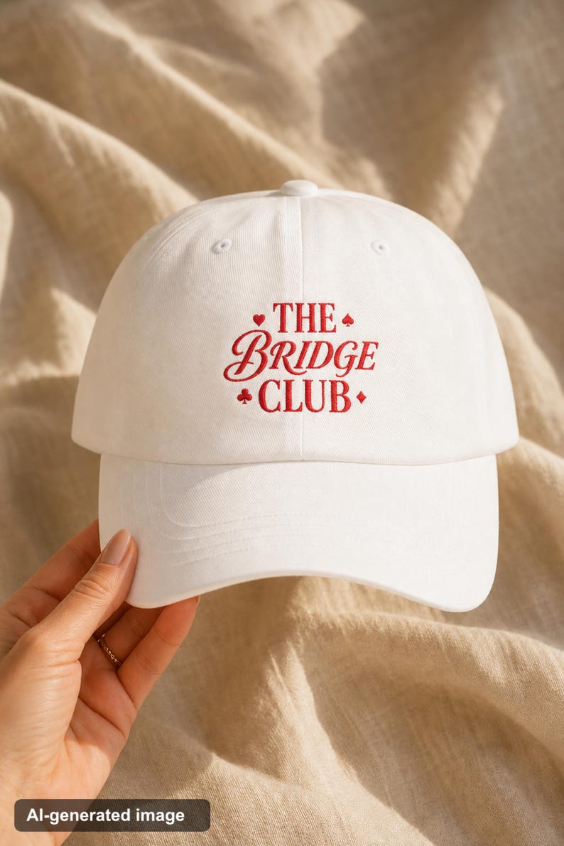 Embroidered Dad Hat Bridge Club Card Suits Vintage Script Cap