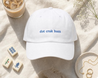 Dot Crak Bam Mahjong Hat Embroidered Cotton Twill Cap Game Night Hostess Gift