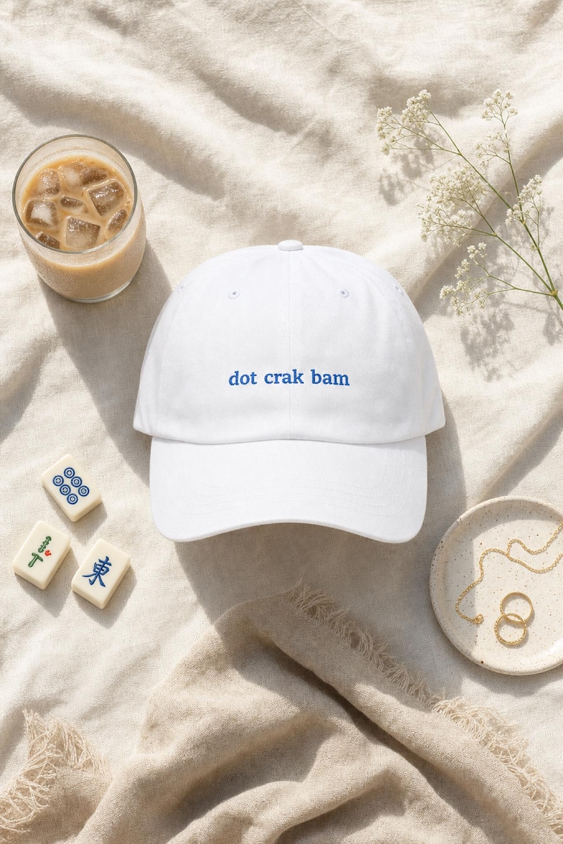 Dot Crak Bam Mahjong Hat Embroidered Cotton Twill Cap Game Night Hostess Gift