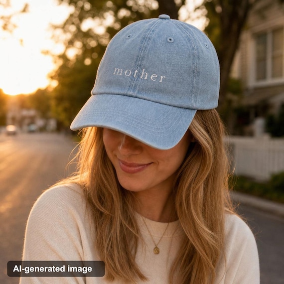 Denim Mom Hat Embroidered Baseball Cap Cool Mama Mothers Day detail