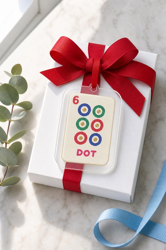 Mahjong Ornament Set of 3: Bam Crak Dot Tiles, Clear Acrylic Christmas Tree Decor detail