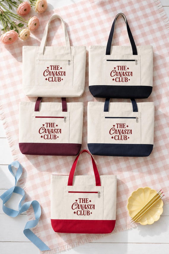 Canasta Tote Bag Zippered Canvas Card Game Club Natural Cotton detail
