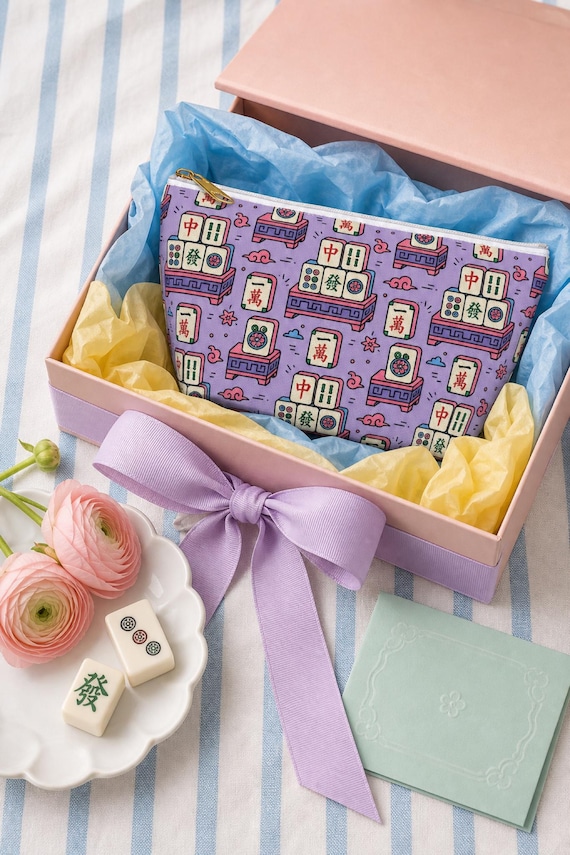 Mahjong Tile Print Makeup Bag Canvas Cosmetic Pouch Fits Full Set Travel Organizer detail