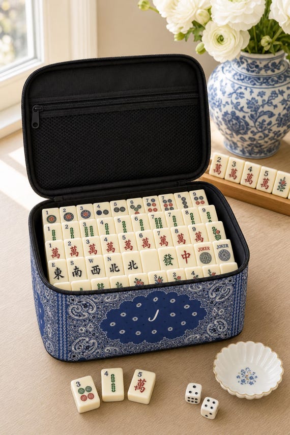 Mahjong Case: Bandana Western Paisley Travel Bag, Fits Full Set, 6 Colors, Personalized Monogram detail