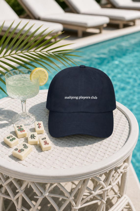 Mahjong Players Club Embroidered Hat Cotton Twill Cap Game Night detail