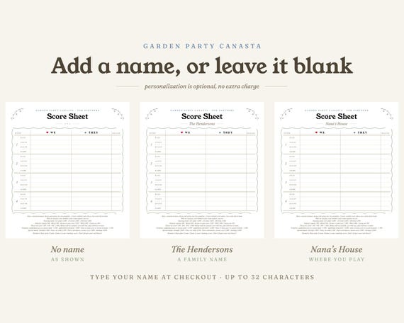 Canasta Score Pad: Personalized Notepad, 2 Sizes, Tear Off Pages, Garden Party Floral detail