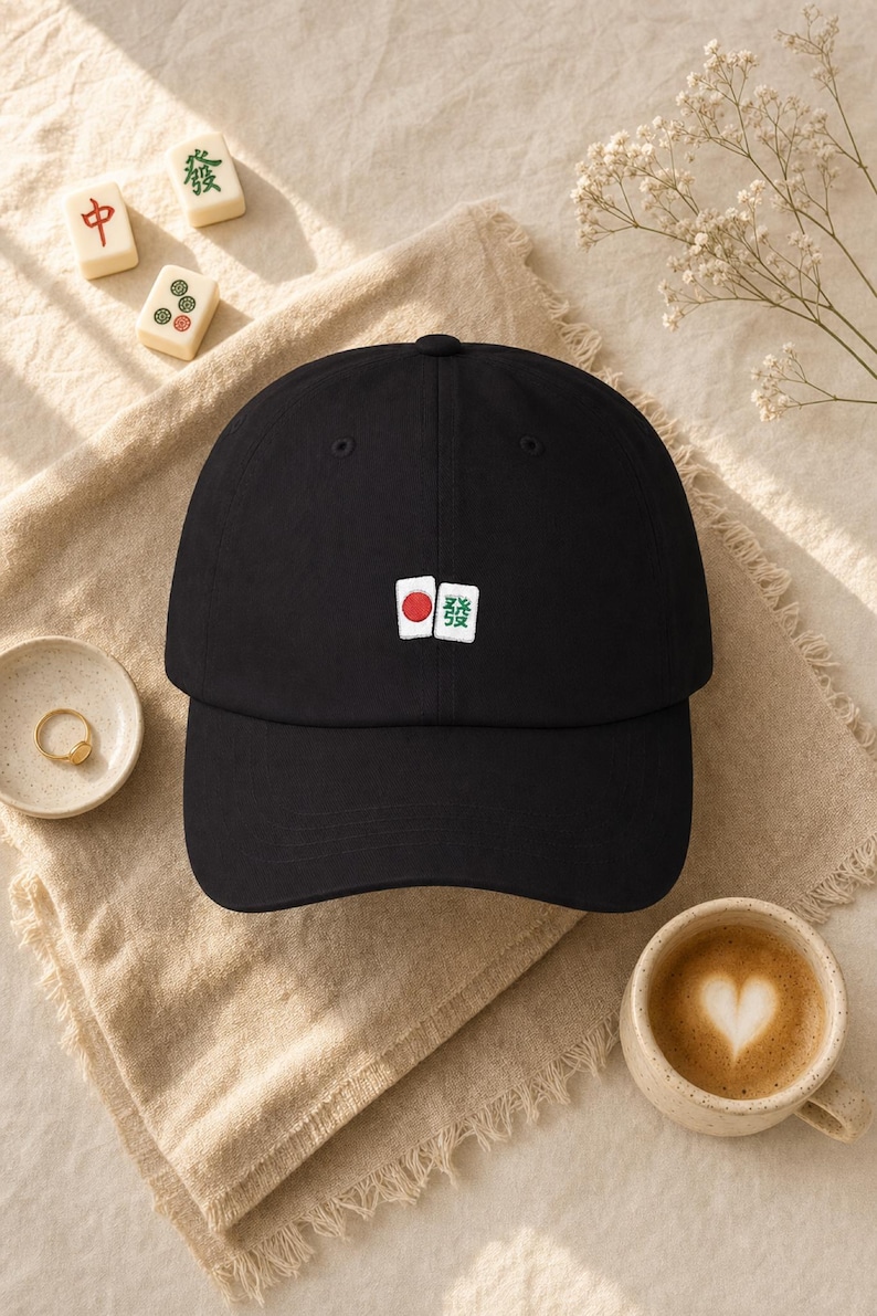 Mahjong Tile Embroidered Hat Cotton Cap Mahjong Lover Gift Game Night