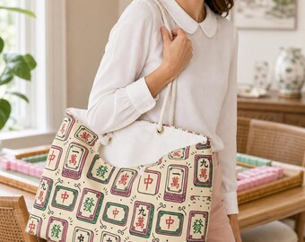 Mahjong Weekender Bag Tile Print Duffel Overnight Travel Carryall Game Night Bachelorette