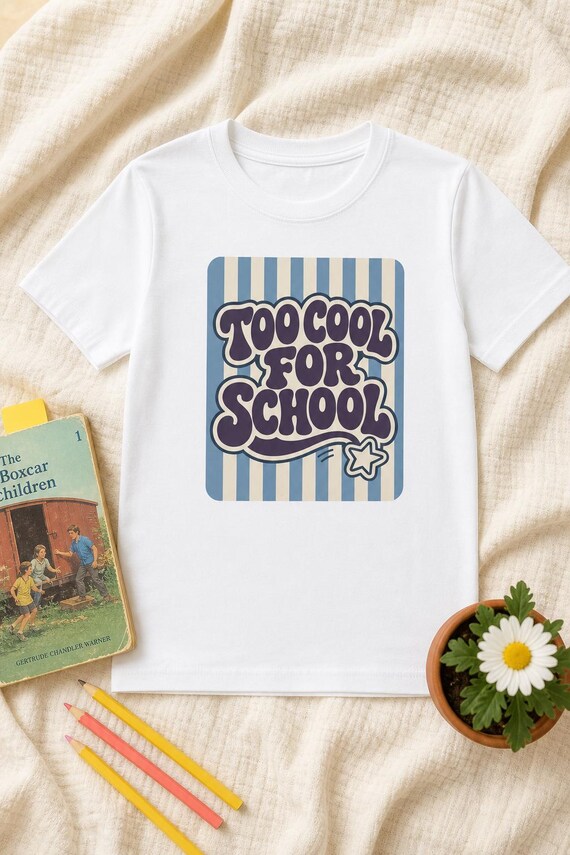Too Cool for School Shirt Boys Toddler Youth Groovy Retro Tee Back to School Outfit Kindergarten First Grade First Day Kids Gift detail
