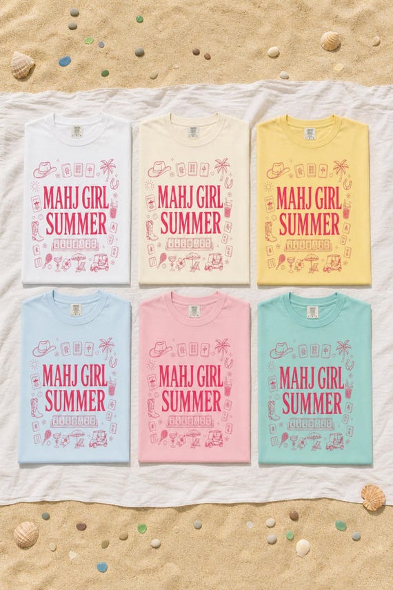 Mahj Girl Summer Mahjong Shirt Garment Dyed Tee Game Night Beach detail