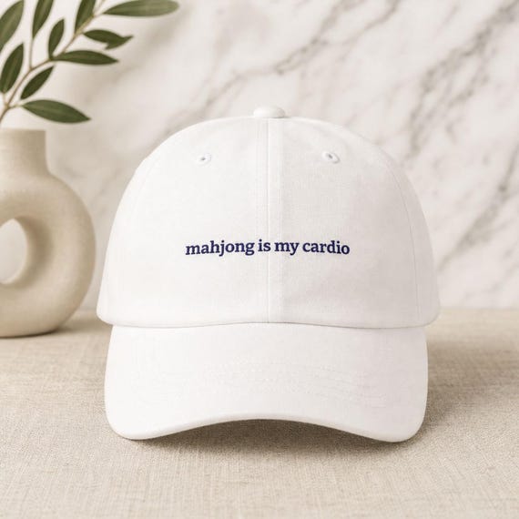 Mahjong Is My Cardio Embroidered Hat Cotton Twill Cap Game Night Player detail