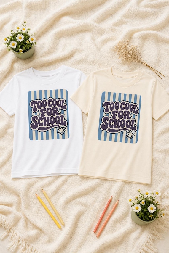 Too Cool for School Shirt Boys Toddler Youth Groovy Retro Tee Back to School Outfit Kindergarten First Grade First Day Kids Gift detail