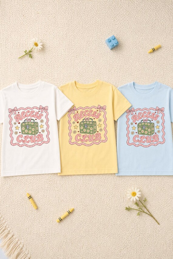 Girls Back to School Shirt Recess Club Coquette Bow Toddler Youth Comfort Colors Tee detail