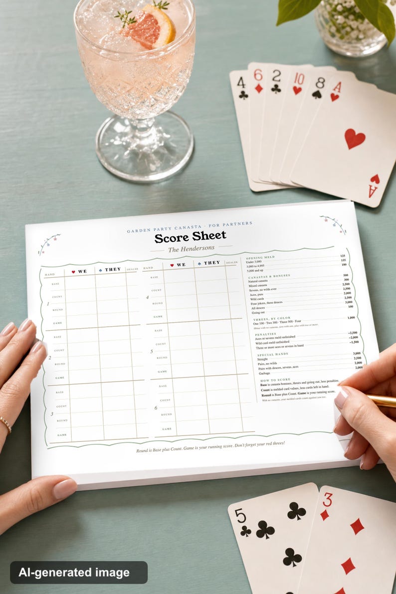 Canasta Score Pad: Personalized Notepad, 2 Sizes, Tear Off Pages, Garden Party Floral