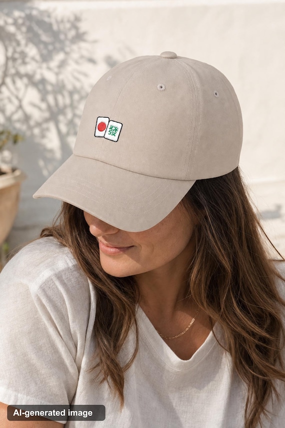 Mahjong Tile Embroidered Hat Cotton Cap Mahjong Lover Gift Game Night detail