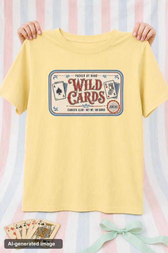 Retro Canasta Shirt Wild Cards Vintage Tin Label Garment Dyed Tee Game Night detail