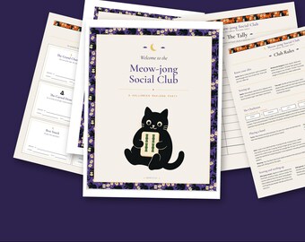 Halloween Mahjong Party Set Printable Mahjong Rules for Beginners Cheat Sheet Score Tracker Editable Invitation Charleston Guide Download