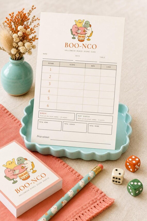 Halloween Bunco Score Sheets Printable Boo-nco Score Cards Digital Download Party Kit Host Checklist Table Tally Ghost Game Night detail