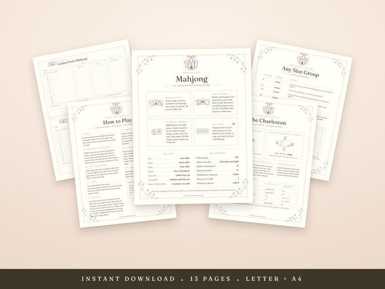 Mahjong Cheat Sheet Printable: Rules Guide, Charleston, Score Cards, Host Kit, Letter A4