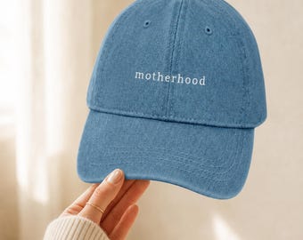 Motherhood Denim Hat Embroidered Minimalist Mom Cap Mothers Day