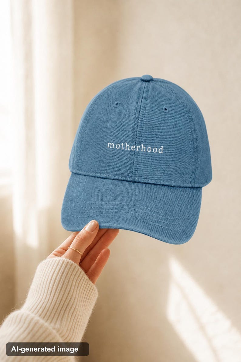 Motherhood Denim Hat Embroidered Minimalist Mom Cap Mothers Day