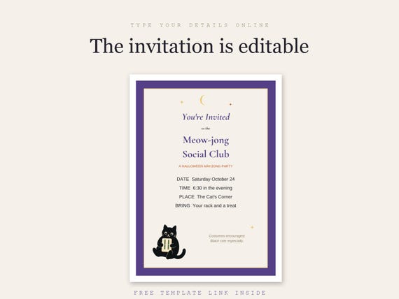 Halloween Mahjong Party Set Printable Mahjong Rules for Beginners Cheat Sheet Score Tracker Editable Invitation Charleston Guide Download detail