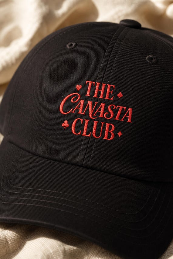 Embroidered Canasta Dad Hat | Vintage Script Card Game Cap | Canasta Player Gift for Game Night detail