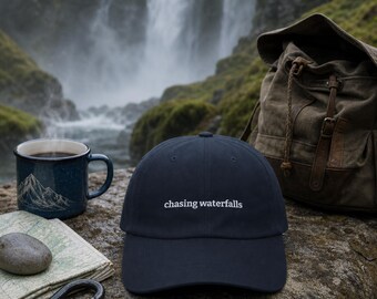 Chasing Waterfalls Embroidered Hat Nature Lover Cap Outdoor Adventure Gift for Her Hiking Birthday Graduation Women